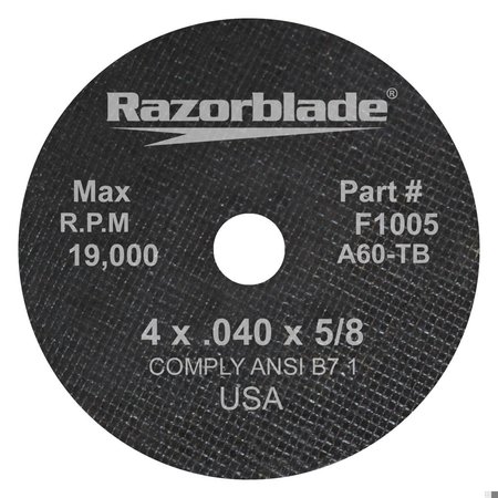 FLEXOVIT Razorblade Razorblade Long Life Cut-Off Wheel, 4 in Dia x 0.04 in THK, 5/8 in Center Hole, 60 Grit,  F1005